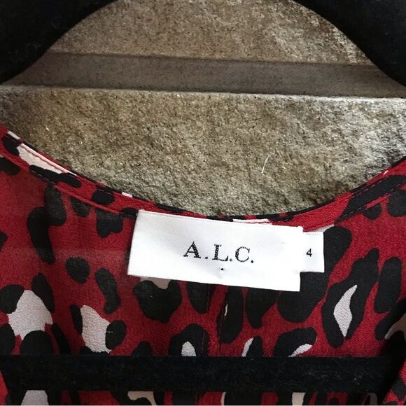 A.L.C. Red & Black Leopard Print Silk Mini Wrap Dress Size 4 - Picture 7 of 14